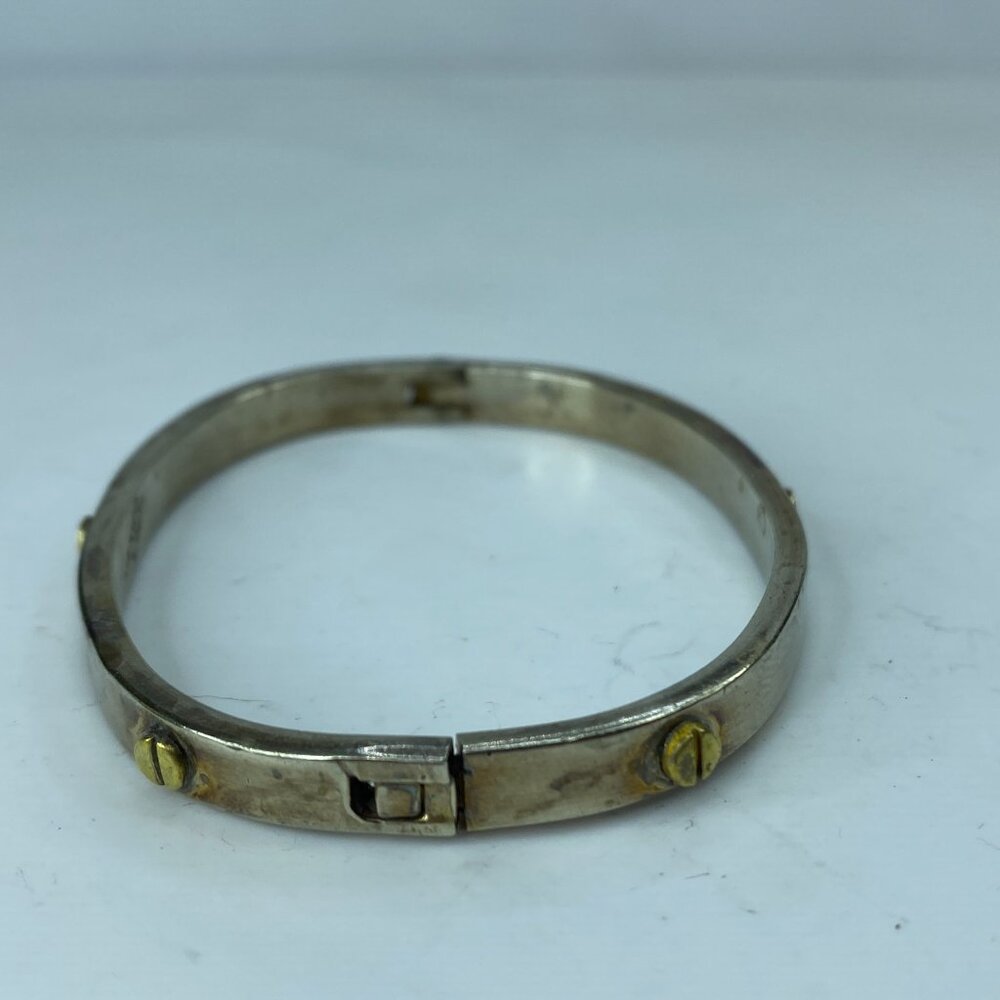 Sterling Silver Hinged Bangle Bracelet with Brass Screws Taxco Mexico 6.5" JR781 - Picture 2 of 6